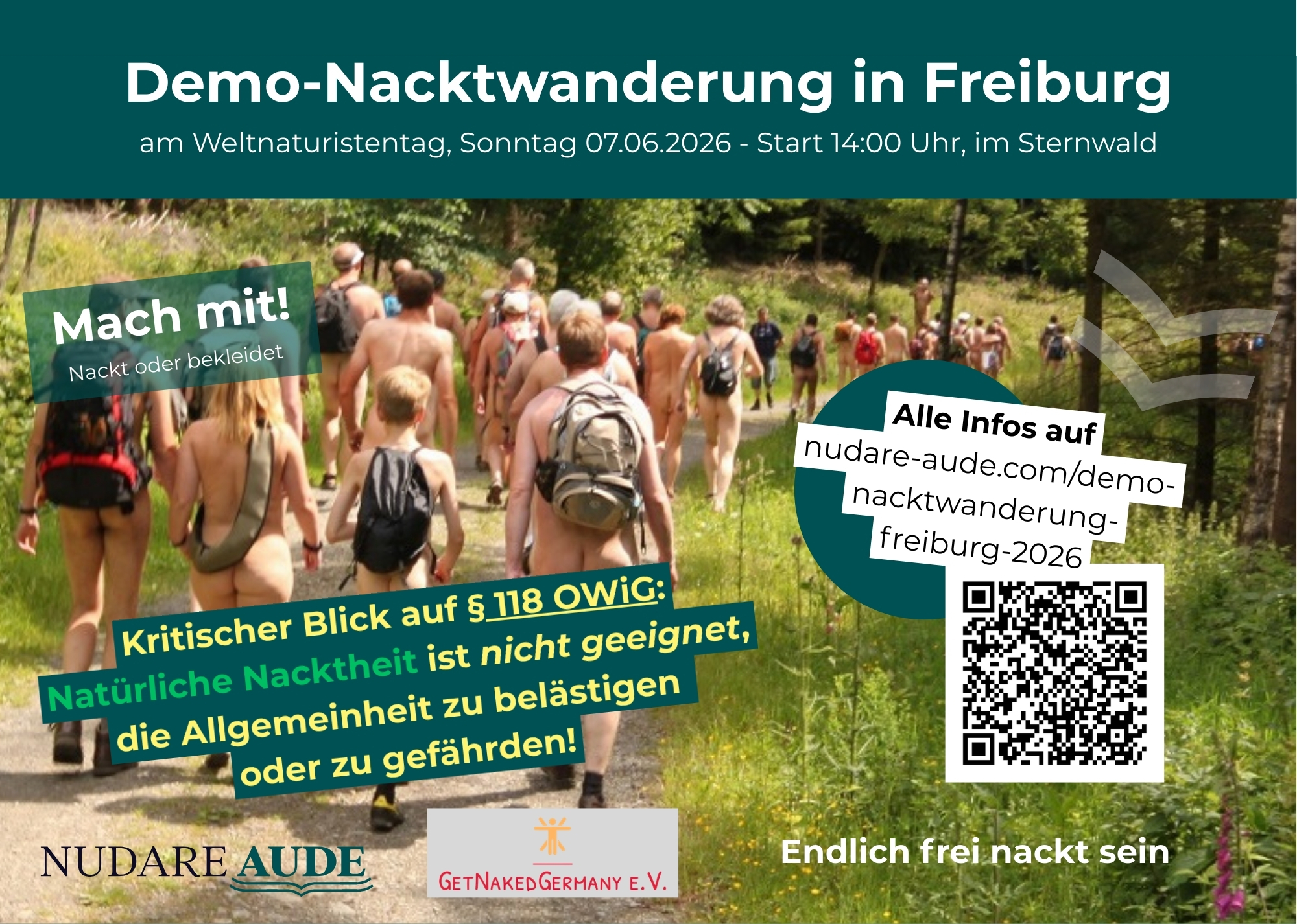 Demo-Nacktwanderung in Freiburg am 07.06.2026