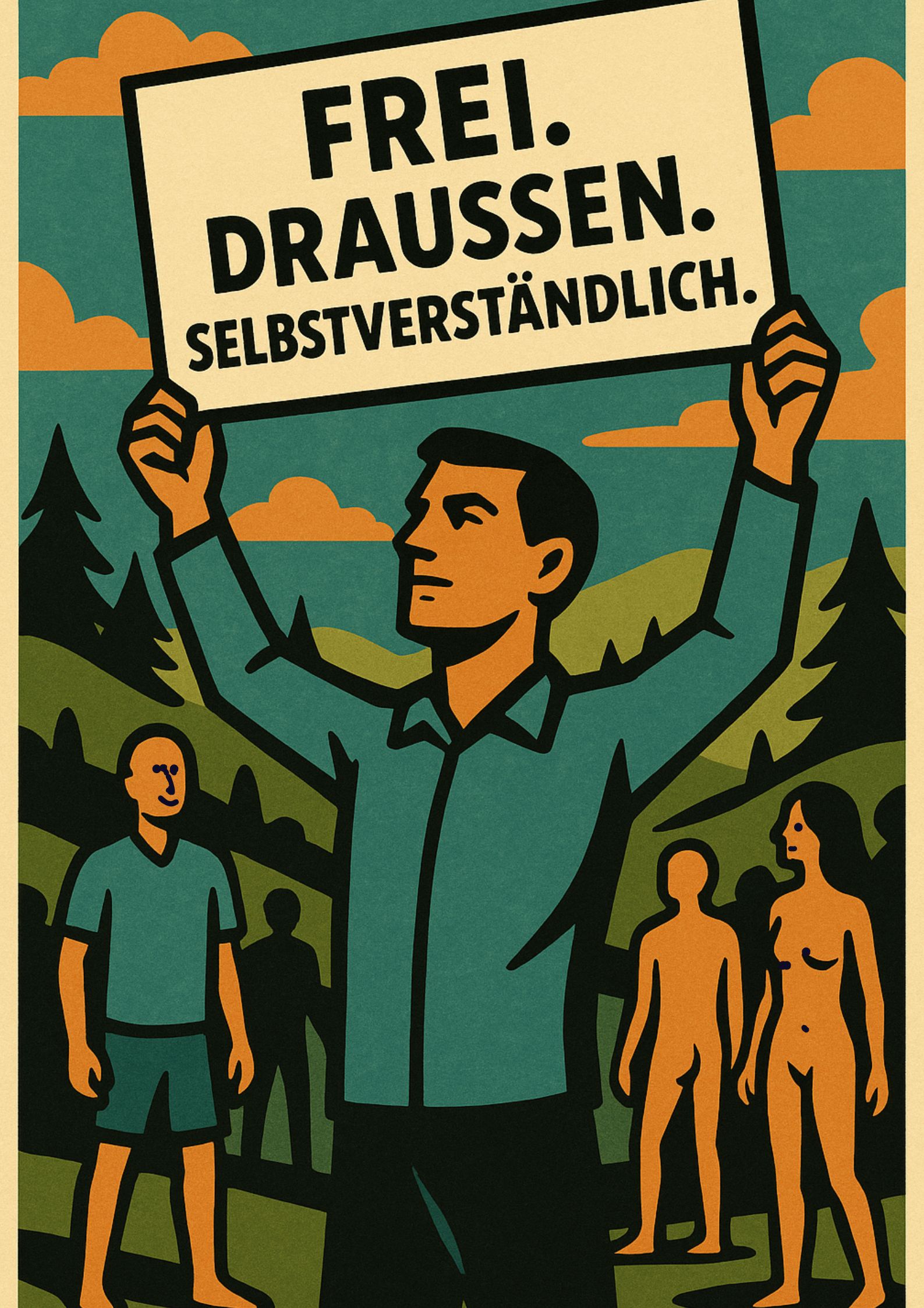 Freiheit im Freiburger Sternwald Aufruf: Nacktsein ist frei sein | Plakat