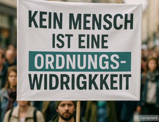 Kein Mensch ist eine Ordnungswidrigkeit Beamter ohne Scham | Kein Mensch ist eine Ordnungswidrigkeit | Demonstrationstransparent